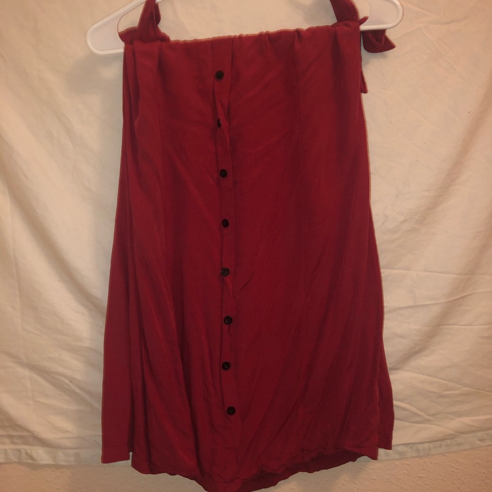 red button up tie strap dress